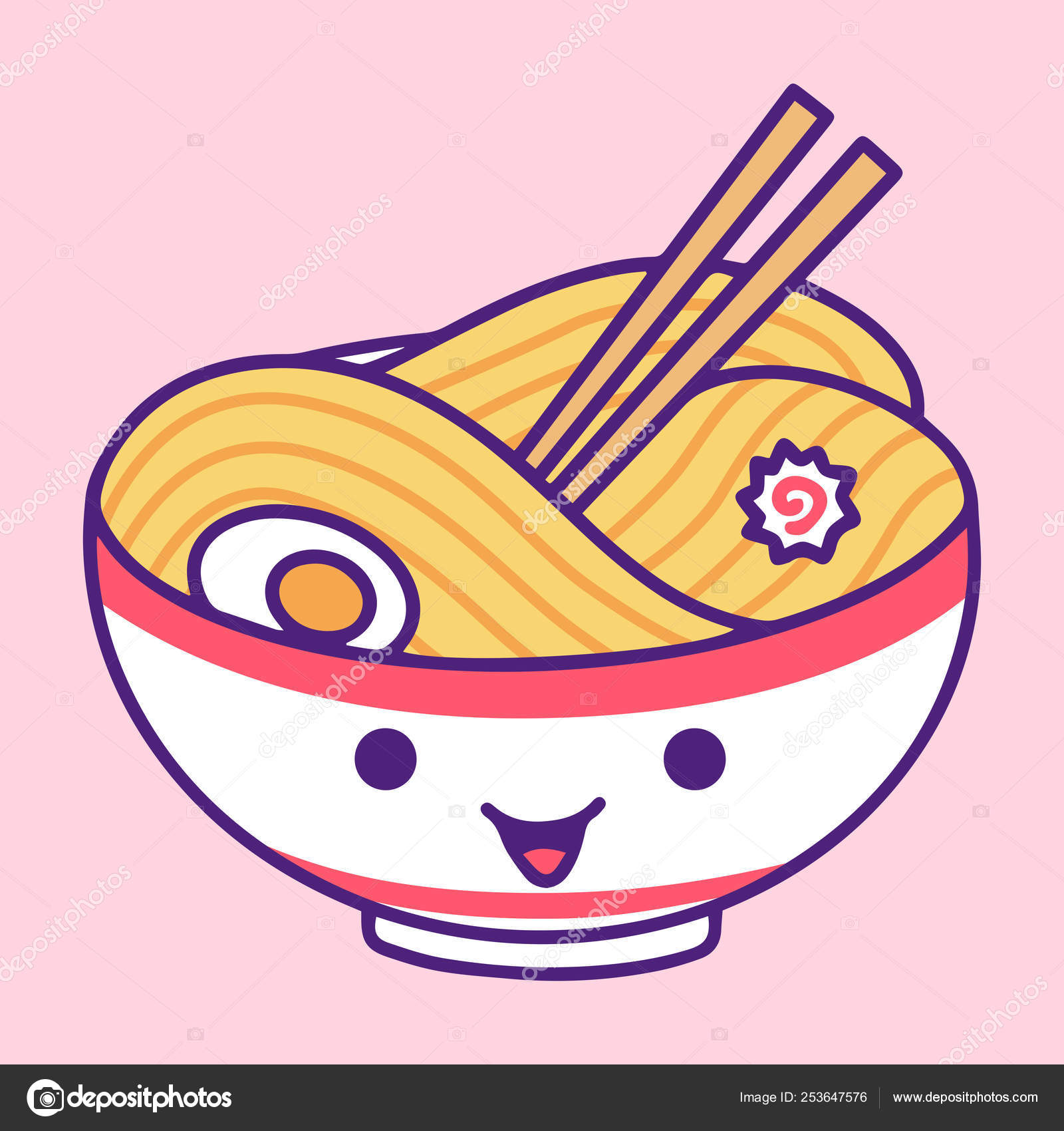 Cute Kawaii Ilustração Noodle Ramen Desenho Desenho Animado